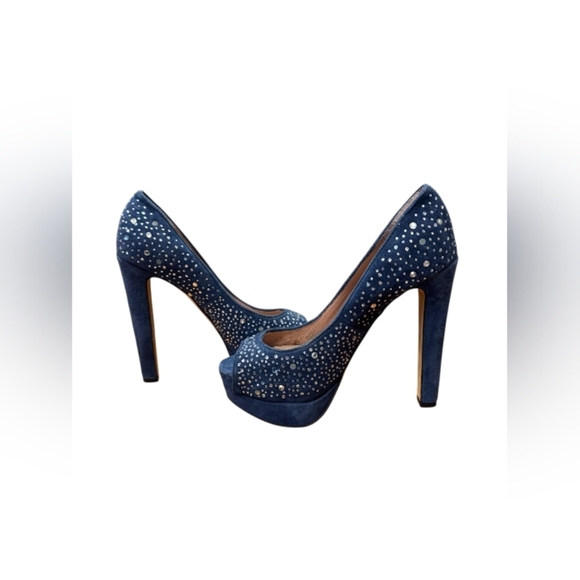 Vince Camuto Blue Suede Jewels Slip on Size 5 1/2 B EUC - Picture 2 of 8